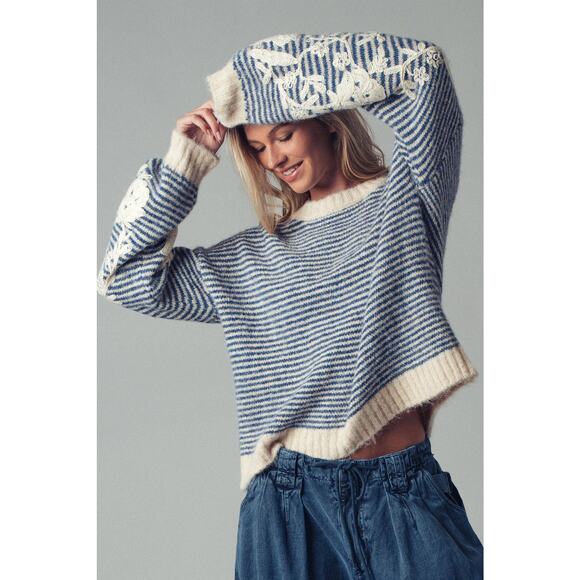 Urban Daizy Floral Embroidered Striped Knit Sweater - Picture 4 of 11